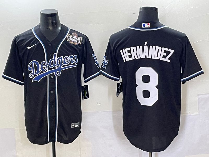 Men 2025 Los Angeles Dodgers #8 Hernandez Black Three generations Fashion Nike MLB Jersey style 7048